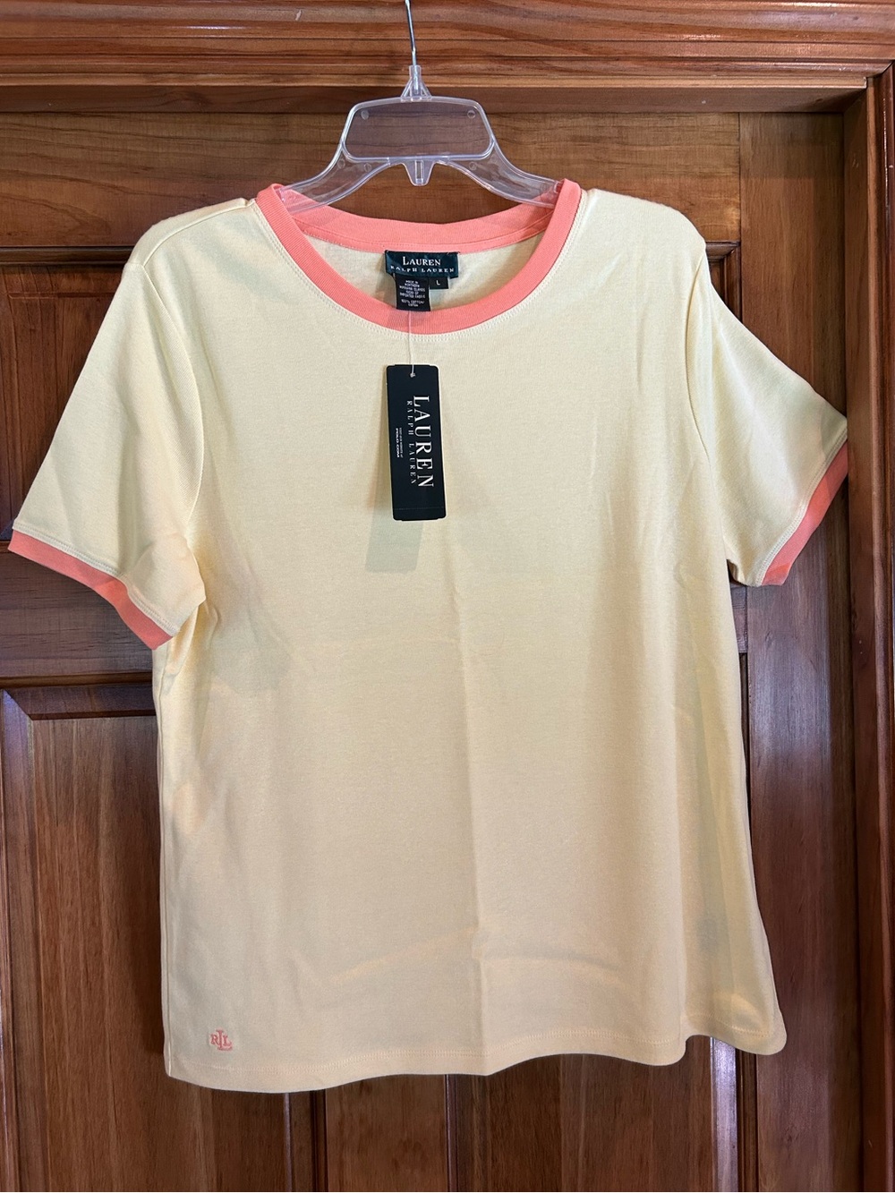 Lauren Ralph Lauren Daffodil Yellow Short Sleeve Tee with Orange Trim